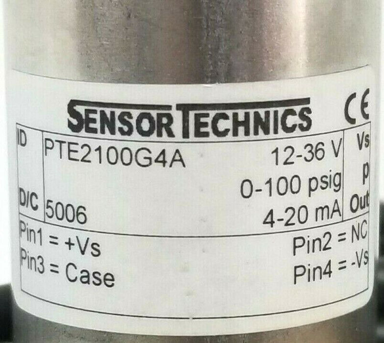 NIB SENSOR TECHNICS PTE2100G4A PRESSURE SENSOR 12-30V, 0-100 PSIG, 4-20mA