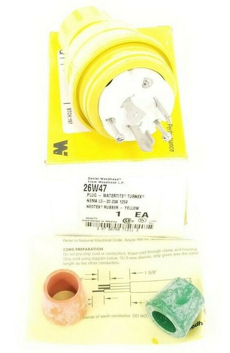 NIB DANIEL WOODHEAD 26W47 PLUG-WATERTITE TURNEX YELLOW