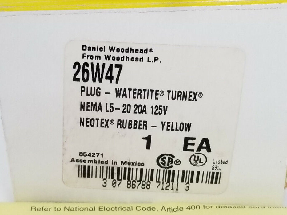 NIB DANIEL WOODHEAD 26W47 PLUG-WATERTITE TURNEX YELLOW