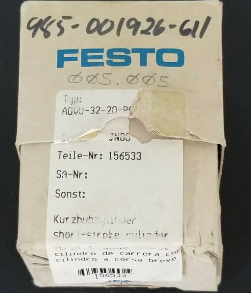 NEW FESTO ADVU-32-20-PA COMPACT PNEUMATIC CYLINDER, 0.8-10BAR, ADVU3220PA