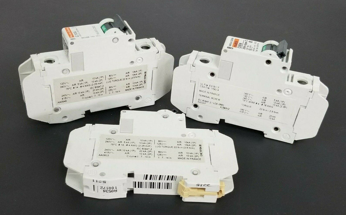 LOT OF 3 MERLIN GERIN CIRCUIT BREAKERS 60114 , 60110 , 60111 C60N C10A C13A