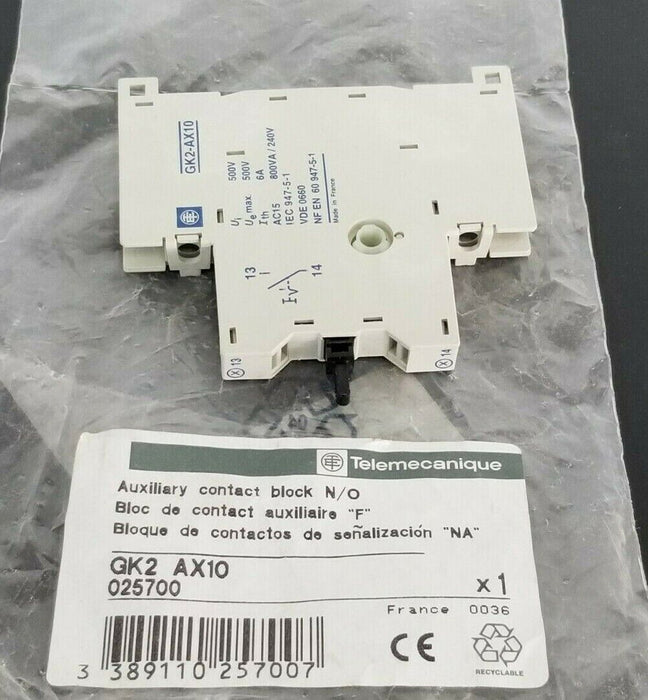 NEW TELEMECANIQUE GK2-AX10 AUX. CONTACT BLOCK N/O GK2AX10