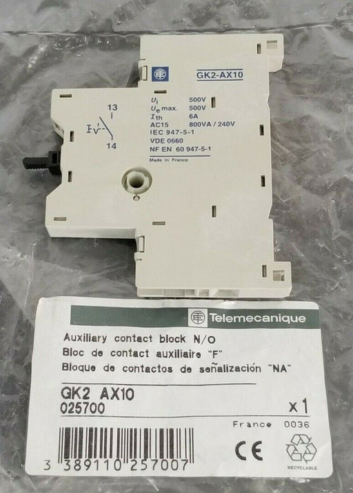 NEW TELEMECANIQUE GK2-AX10 AUX. CONTACT BLOCK N/O GK2AX10