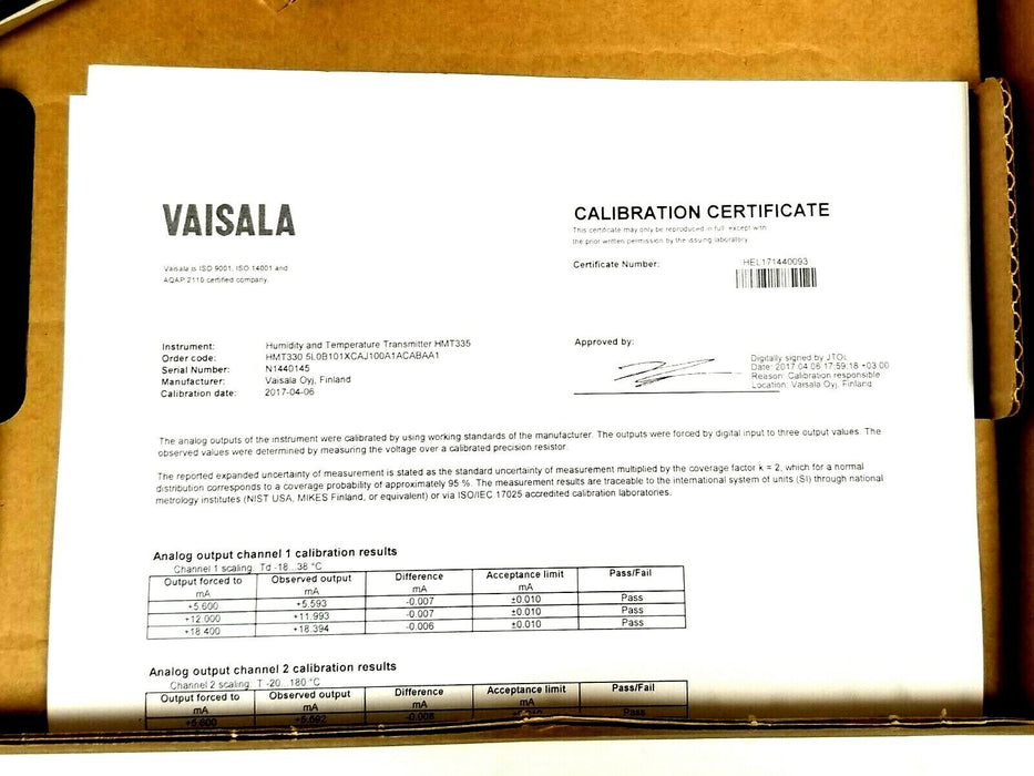 VAISALA HMT330-5L0B101XCAJ100A1ACABAA1 HUMIDITY & TEMP TRANSMITTER HMT335 HMT330