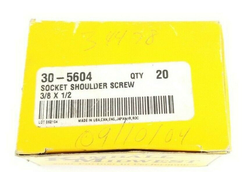 BOX OF 20 NEW KIMBALL MIDWEST 30-5604 SOCKET SHOULDER SCREWS 3/8 X 1/2