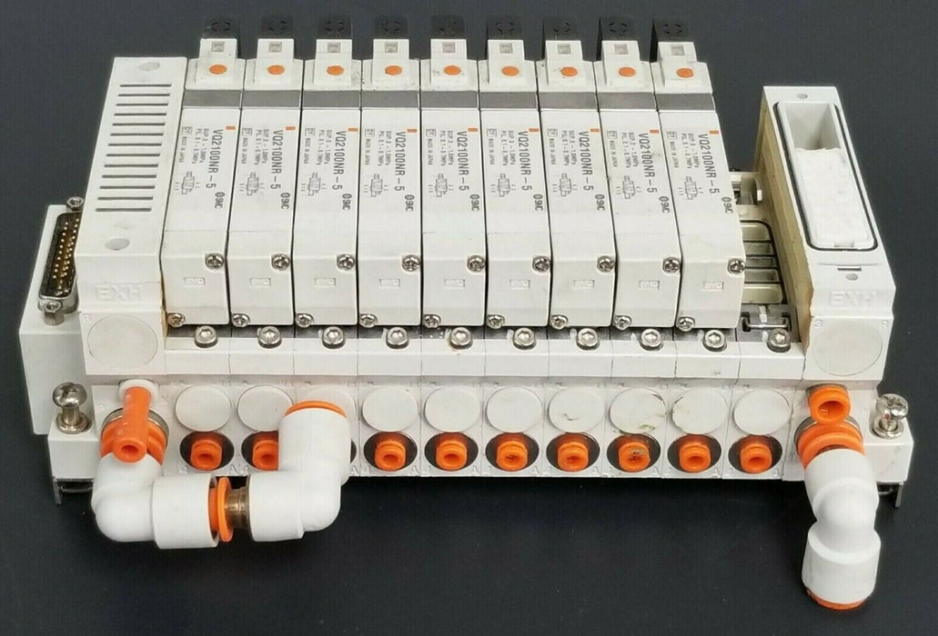 SMC 10 POS. MANIFOLD BLOCK WITH (9) VQ2100NR-5 PLUG-IN SOLENOID VALVES VQ2100NR5