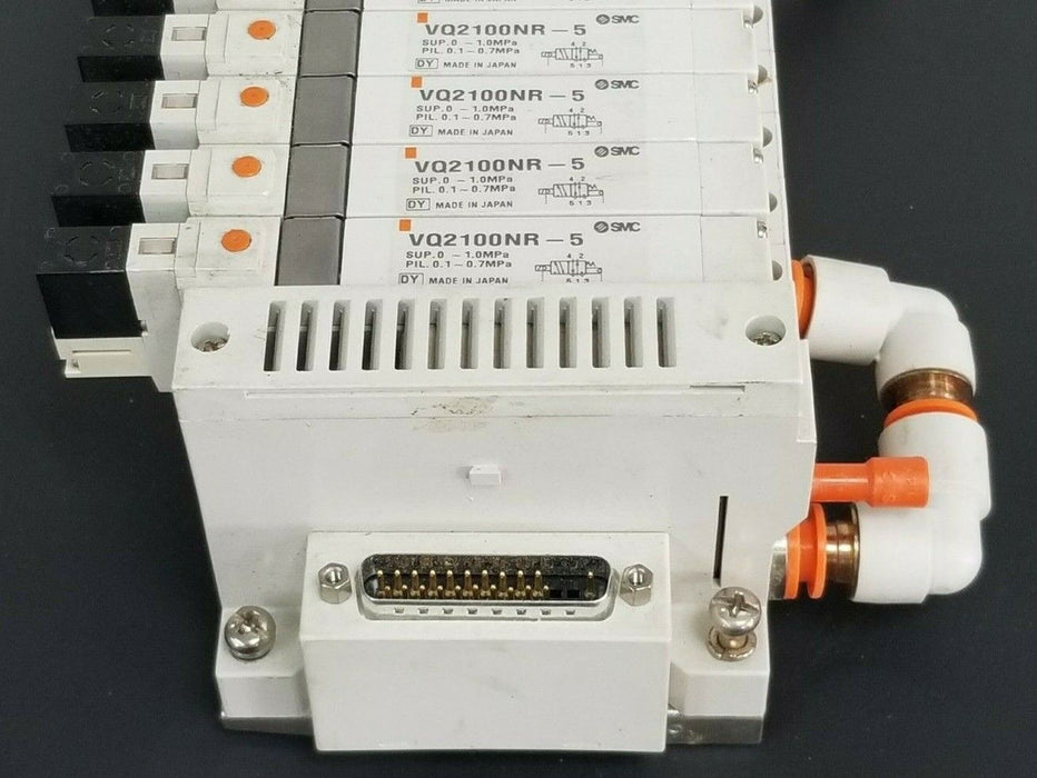 SMC 10 POS. MANIFOLD BLOCK WITH (9) VQ2100NR-5 PLUG-IN SOLENOID VALVES VQ2100NR5