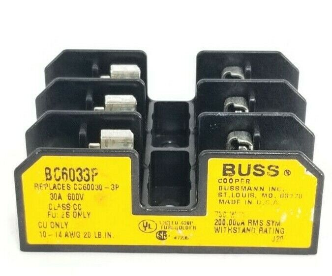 COOPER BUSSMANN BC6033P FUSEHOLDER, 30A, 250V, 3P