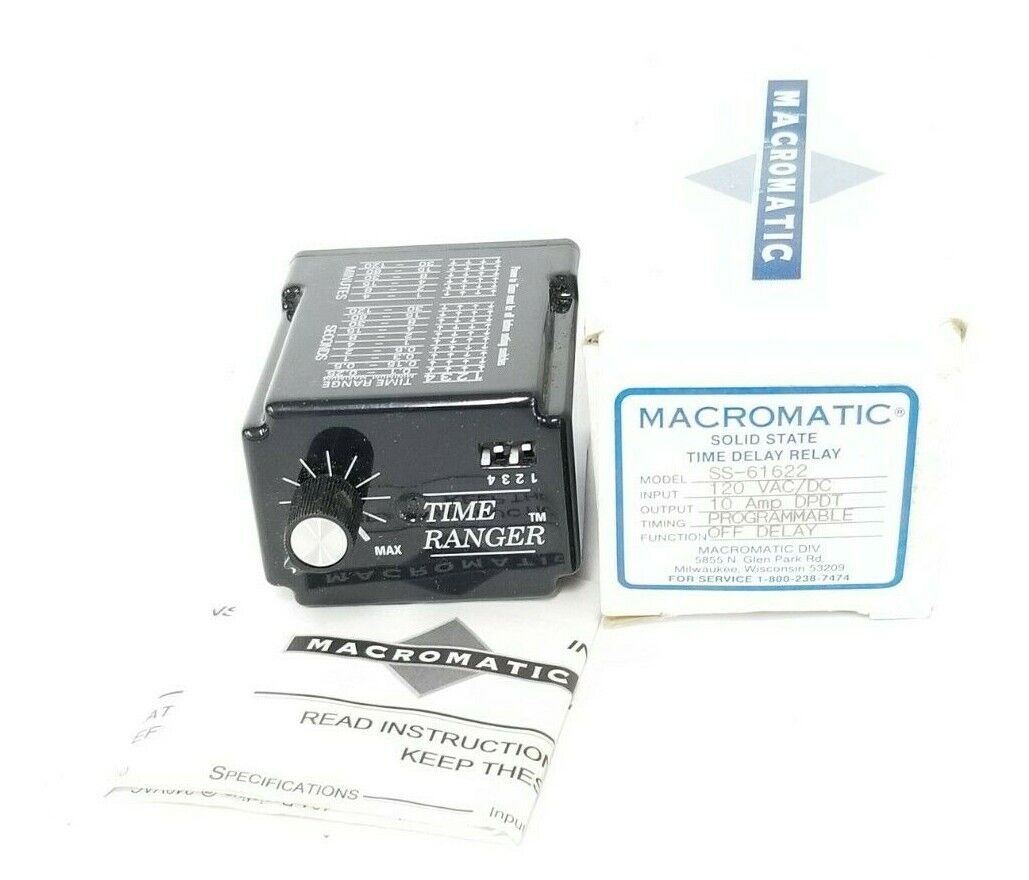 NIB MACROMATIC SS-61622 SOLID STATE TIME DELAY RELAY SS61622, 120 VAC/DC, 10 AMP