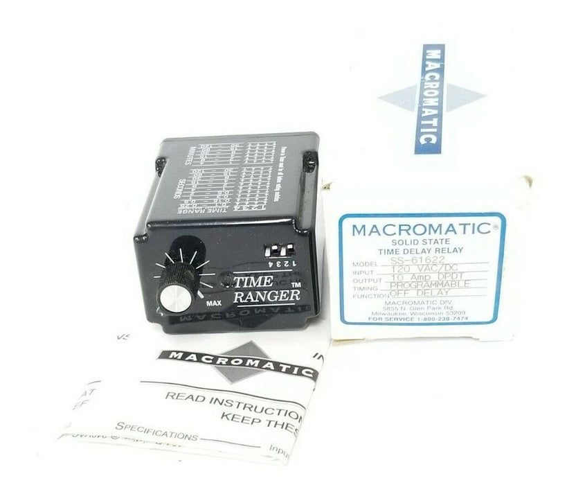 NIB MACROMATIC SS-61622 SOLID STATE TIME DELAY RELAY SS61622, 120 VAC/DC, 10 AMP