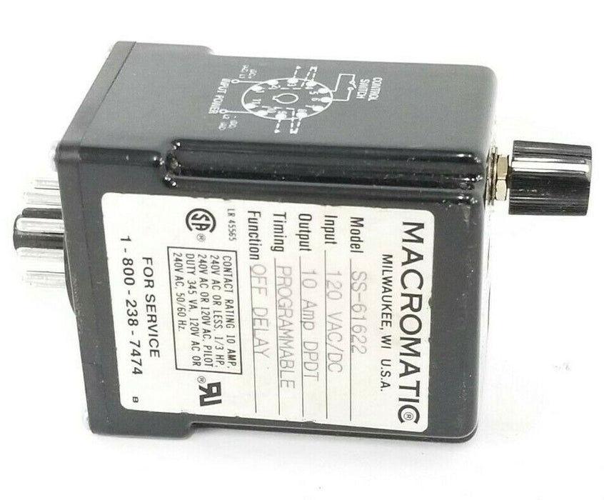 NIB MACROMATIC SS-61622 SOLID STATE TIME DELAY RELAY SS61622, 120 VAC/DC, 10 AMP