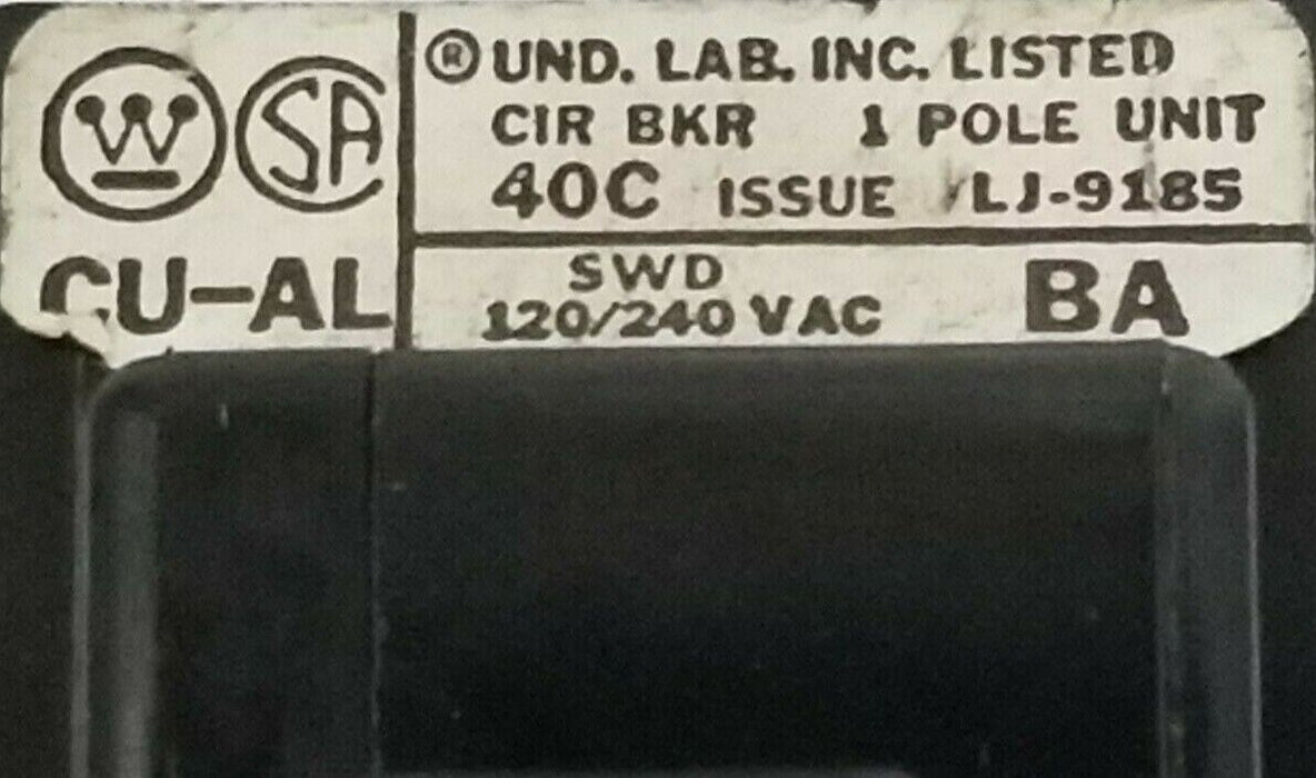 NEW WESTINGHOUSE BA120 CIRCUIT BREAKER 1P 120/240VZC SWD 20A