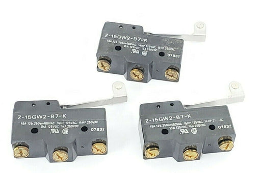 LOT OF 3 OMRON Z-15GW2-B7-K ROLLER LIMIT SWITCHES 15A 125-250-480VAC Z15GW2B7K