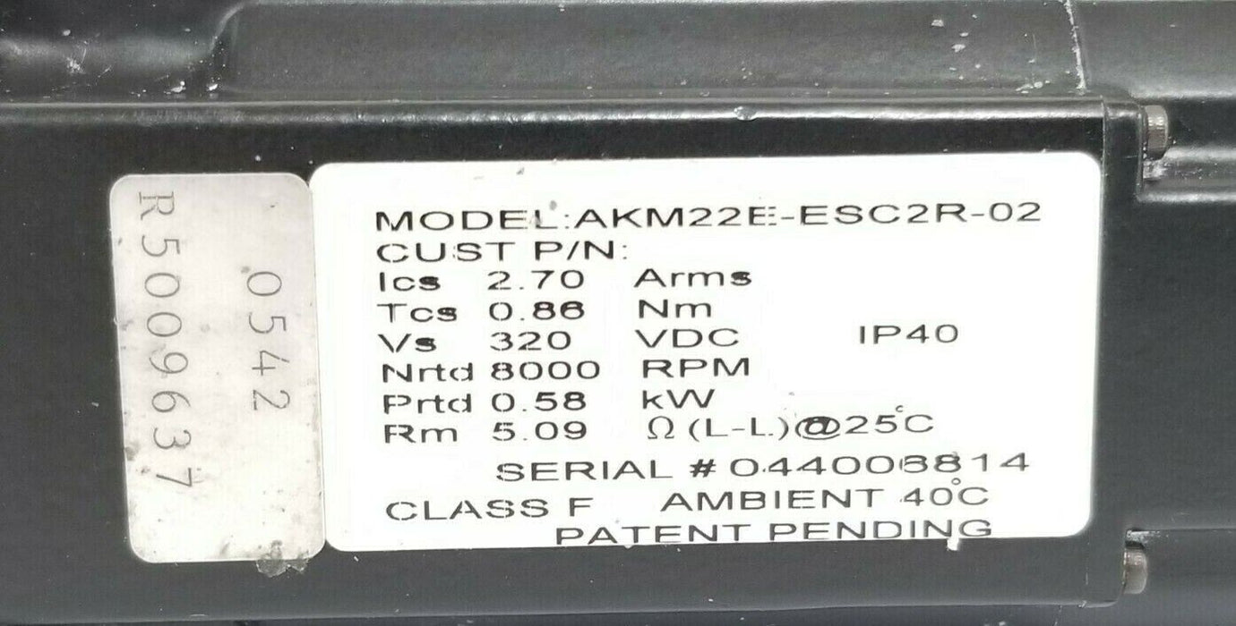 DANAHER AKM22E-ESC2R-02 SERVO MOTOR RM: 5.09 320VDC R5009637 AKM22EESC2R02