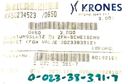 LOT OF 3 NEW KRONES 0-023-38-391-7 GASKET KITS 0023383917