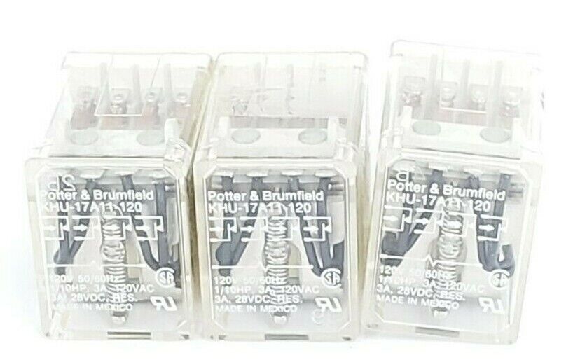 LOT OF 3 POTTER & BRUMFIELD KHU-17A11-120 RELAYS 120V 50/60HZ