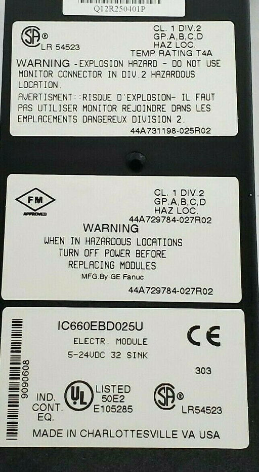 GE FANUC IC660EBD025U ELECT. MODULE HOUSING 44A729784-027R02