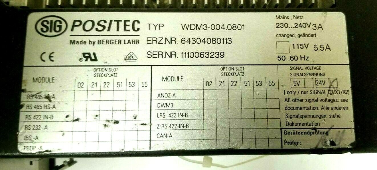 SIG POSITEC BERGER LAHR WDM3-004.0801 REV. 09 SERVO DRIVE WDM30040801