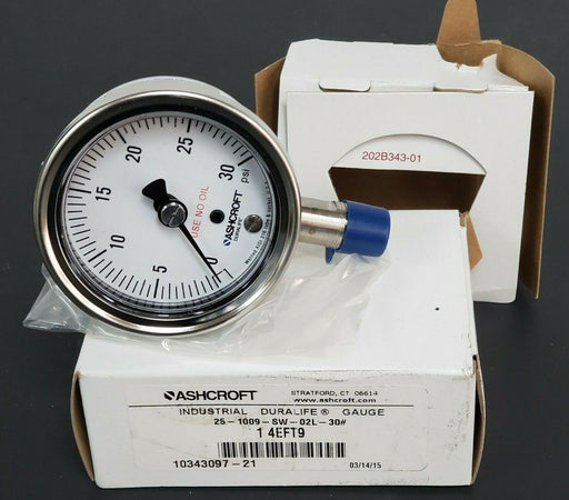 NIB ASHCROFT 25-1009-SW-02L-30# INDUSTRIAL DURALIFE GAUGE 1 4EFT9, 10343097-21
