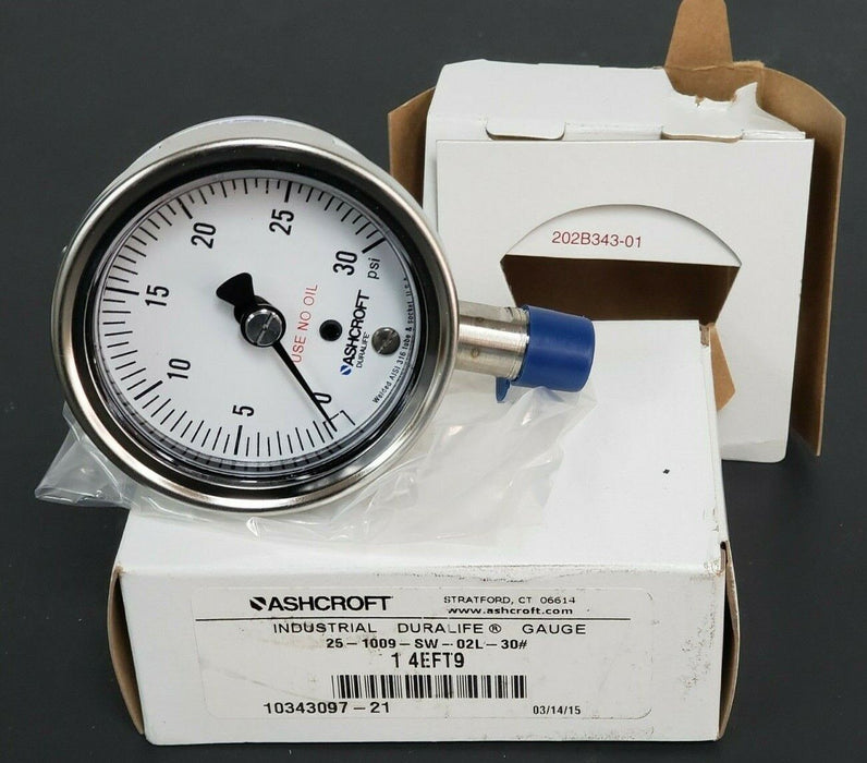 NIB ASHCROFT 25-1009-SW-02L-30# INDUSTRIAL DURALIFE GAUGE 1 4EFT9, 10343097-21
