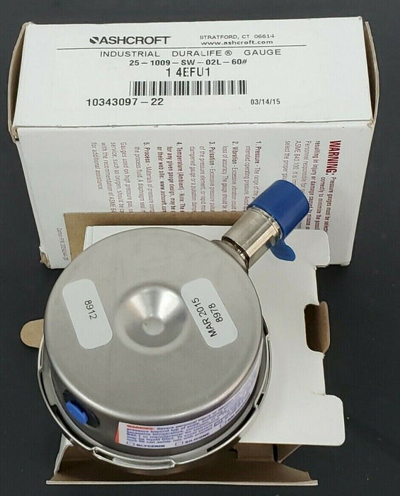 NIB ASHCROFT 25-1009-SW-02L-60# DURALIFE GAUGE 4EFU1, 10343097-22