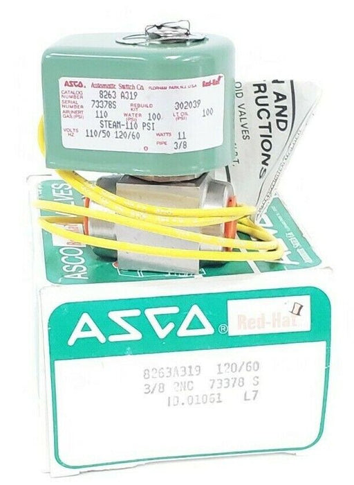 NIB ASCO 8263A319 SOLENOID VALVE PIPE: 3/8'' WATTS: 11 VOLTZ/HZ: 110/50 120/60