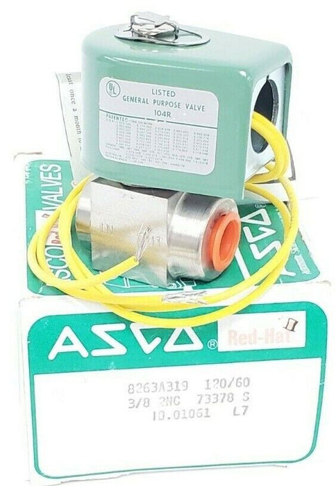 NIB ASCO 8263A319 SOLENOID VALVE PIPE: 3/8'' WATTS: 11 VOLTZ/HZ: 110/50 120/60