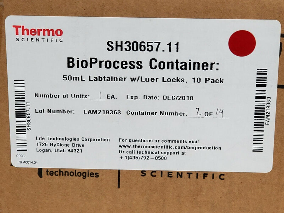 BOX OF 10 NEW THERMO SCIENTIFIC SH30657.11 LABTAINERS W/ LUER LOCKS 50mL