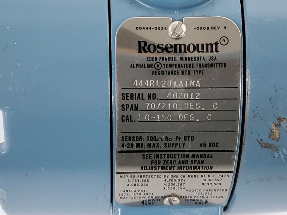 ROSEMOUNT 444RL2U1A1NA TEMP TRANSMITTER 4-20 MA, 45 VDC