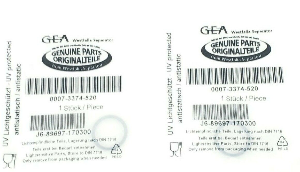LOT OF 2 NEW GEA 0007-3374-520 O-RINGS J6-89697-170300