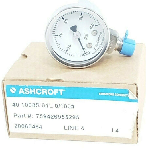 NIB ASHCROFT 40 1008S 01L 0/100 PRESSURE GAUGE P/N: 759426955295