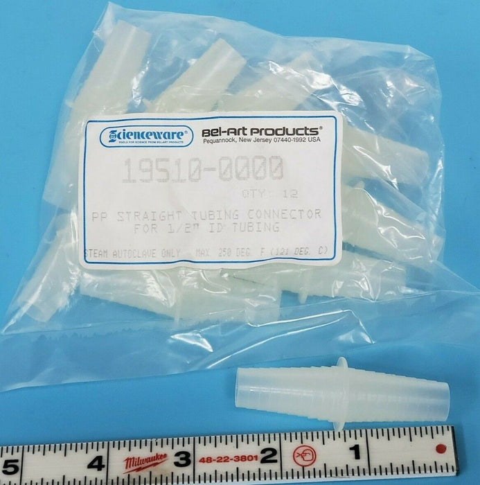 PACK OF 12 NEW BEL-ART PRODUCTS 19510-0000 PP STRAIGHT TUBING CONNECTORS