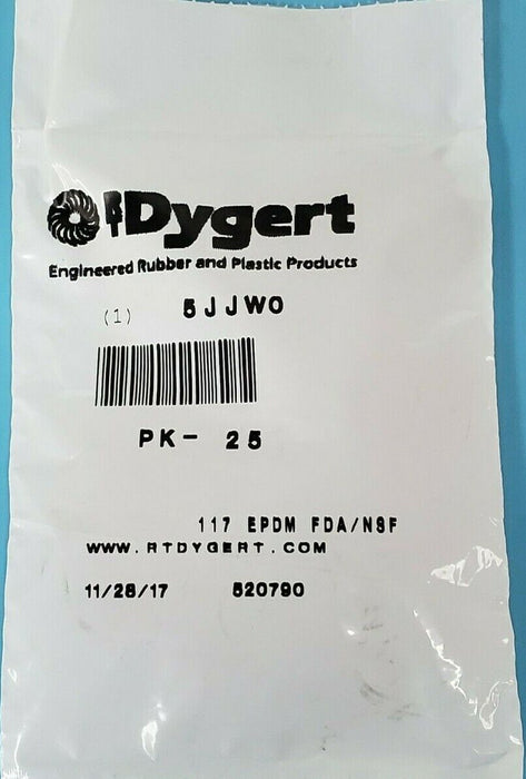 PACK OF 25 NEW RTDYGERT 5JJW0 117 EPDM FDA/NSF O-RINGS DYGERT 5JJWO