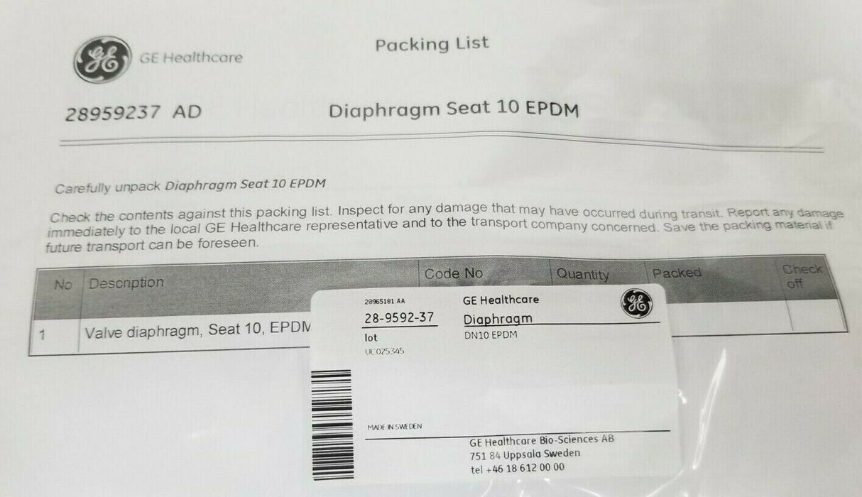 LOT OF 4 NEW GE HEALTHCARE 28-9592-37 VALVE DIAPHRAGMS DN10 EPDM 28959237 AD