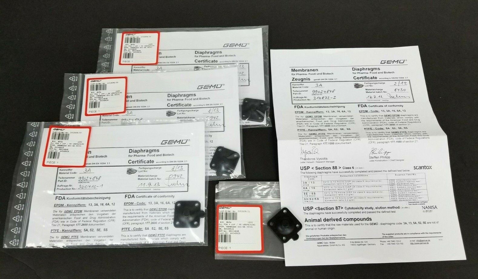 LOT OF 4 NEW GEMU EDV-NR. 39541 600-8M3A DIAPHRAGMS EBL 44549926 CD35 99024848