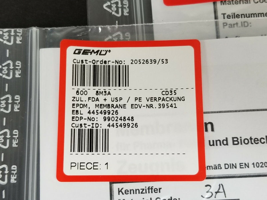 LOT OF 4 NEW GEMU EDV-NR. 39541 600-8M3A DIAPHRAGMS EBL 44549926 CD35 99024848