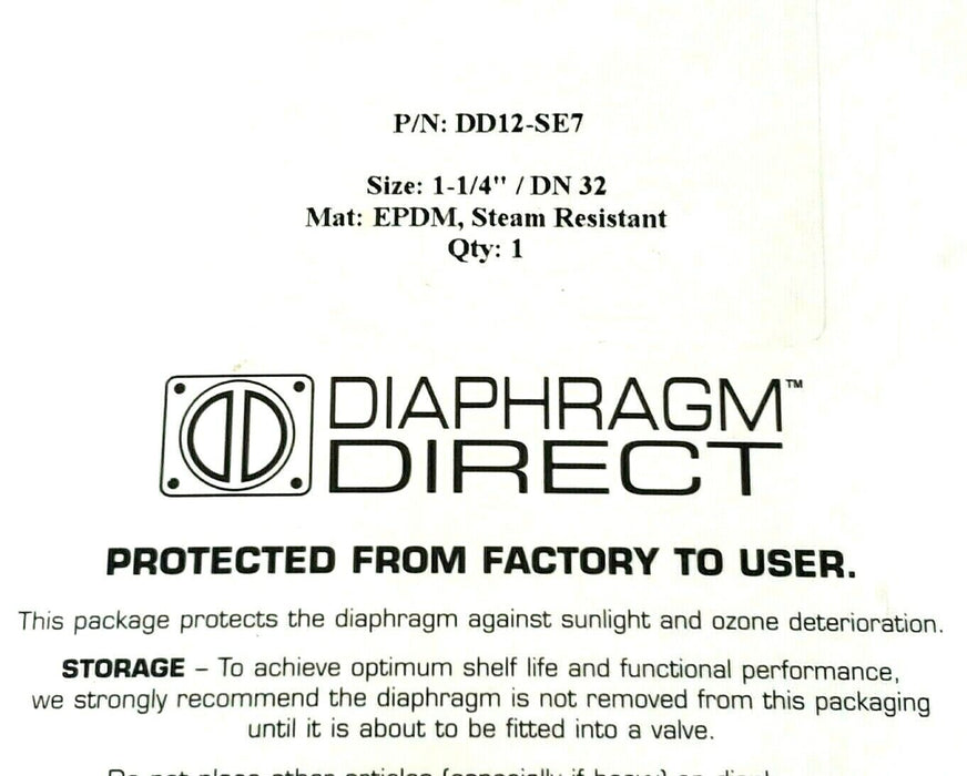 NIB DIAPHRAGM DIRECT DD12-SE7 SIZE: 1-1/4'' / DN 32 MAT: EPDM, STEAM RESISTANT