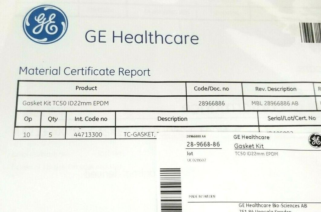 NEW GE HEALTHCARE 28-9668-86 GASKET KIT TC50 ID 22mm EPDM MBL 28966886 AB