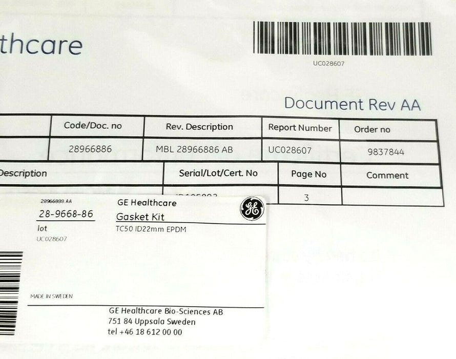 NEW GE HEALTHCARE 28-9668-86 GASKET KIT TC50 ID 22mm EPDM MBL 28966886 AB
