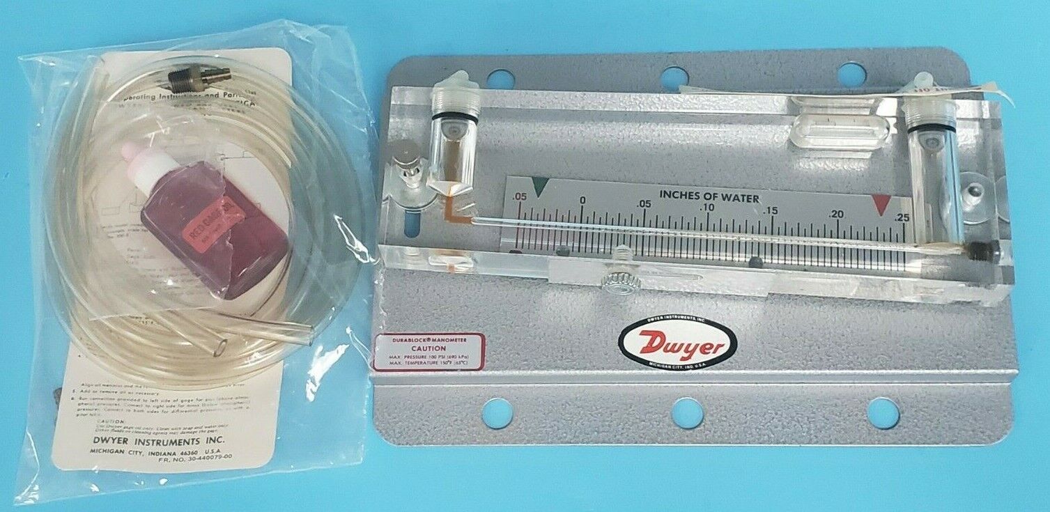 NEW DWYER 215 6" INCLINED MANOMETER STATIONARY GAUGE .05-0-.25" H2O