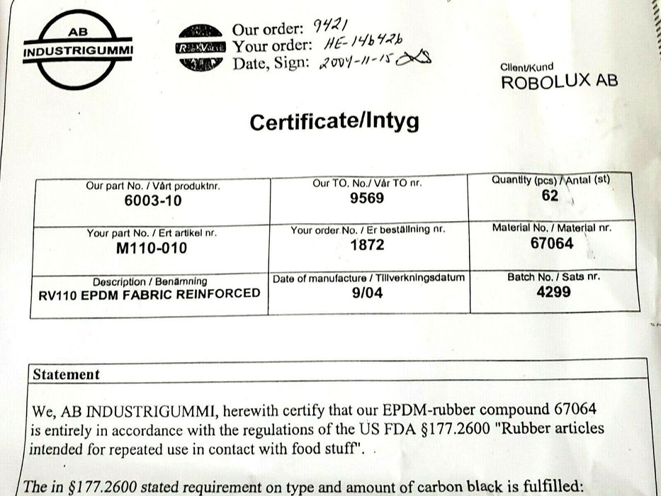 NEW GE / ROBOLUX 44-5516-19 DIAPHRAGM RV110 EPDM M110-010 6003-10