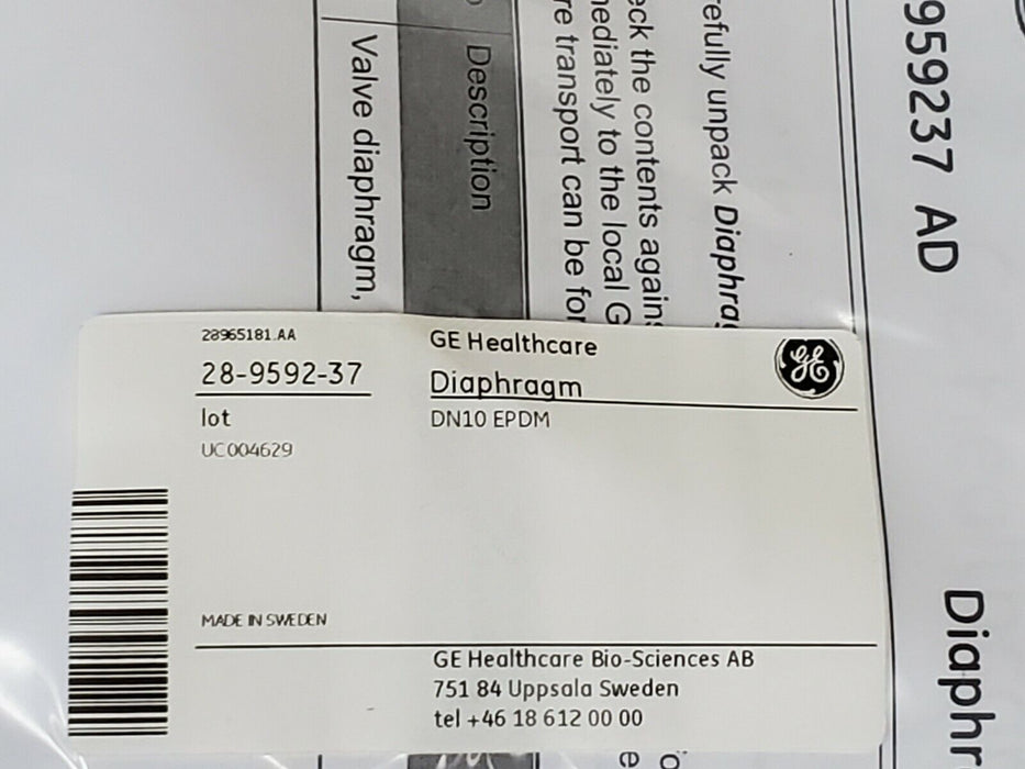 NEW GE HEALTHCARE 28-9592-37 VALVE DIAPHRAGMS DN10 EPDM 28959237 AD