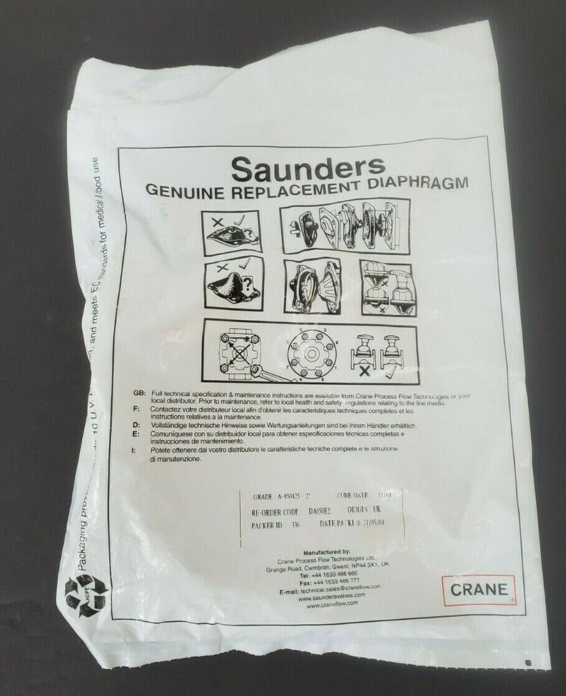 NEW SAUNDERS DA050E2 DIAPHRAGM 2'' A-050425-2''