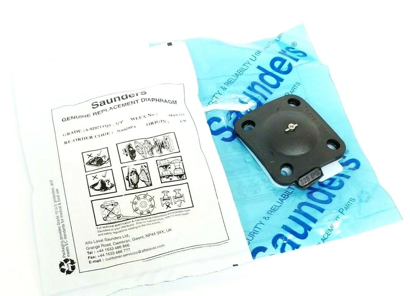 LOT OF 2 NEW SAUNDERS DA020P4 DIAPHRAGMS 3/4'' A-020214325-3/4''