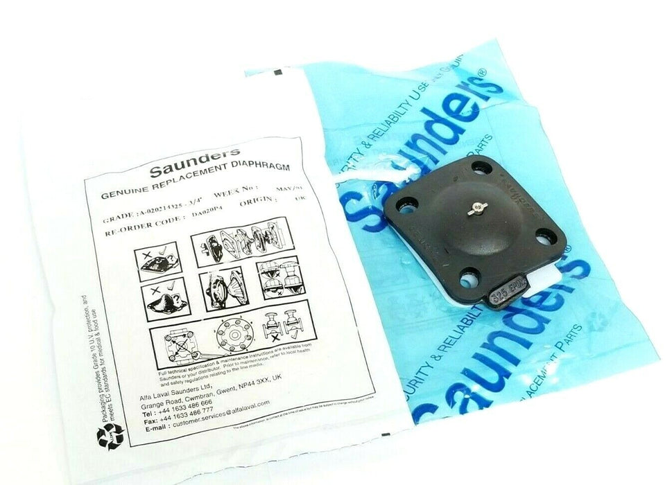 LOT OF 2 NEW SAUNDERS DA020P4 DIAPHRAGMS 3/4'' A-020214325-3/4''