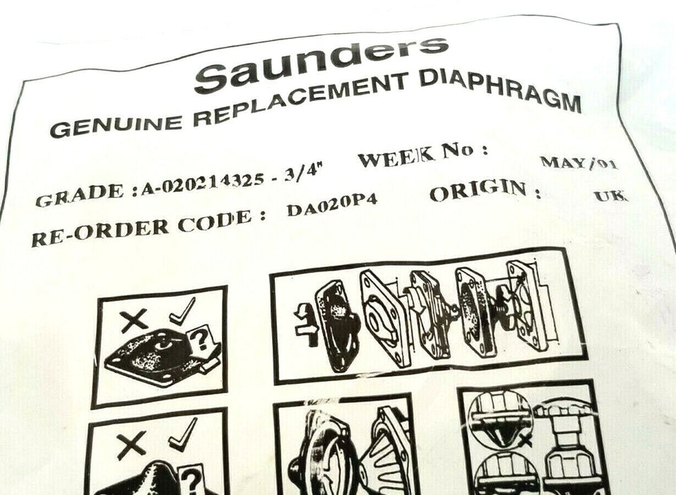 LOT OF 2 NEW SAUNDERS DA020P4 DIAPHRAGMS 3/4'' A-020214325-3/4''