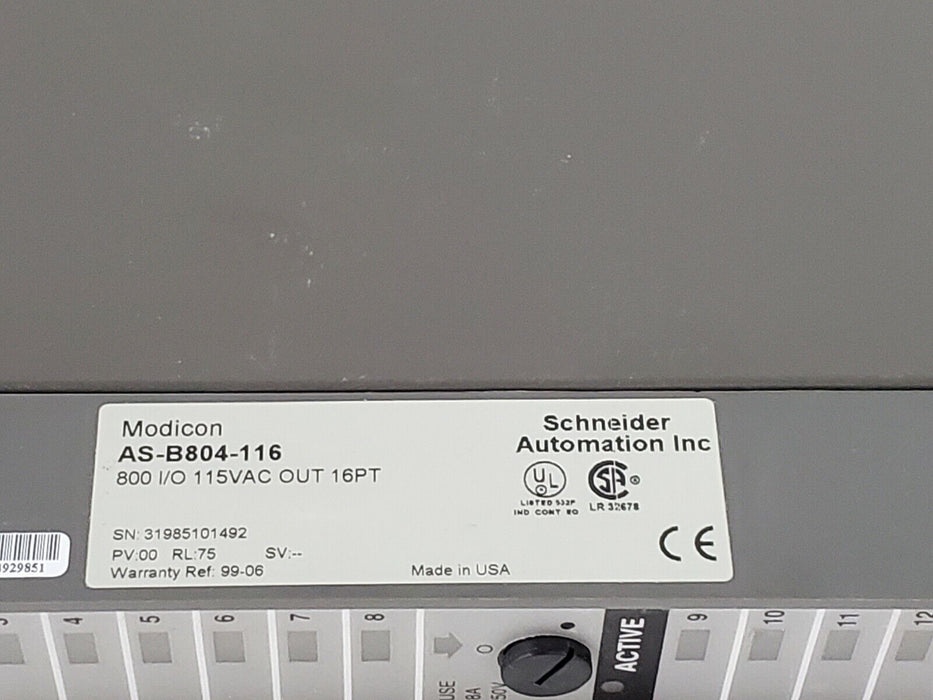 MODICON AS-B804-116 OUTPUT MODULE PV: 00 RL: 75 115VAC 16PT ASB804116