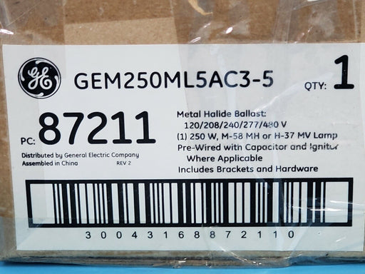 NIB GENERAL ELECTRIC GEM250ML5AC3-5 METAL HALIDE BALLAST 87211 LAMP - 250 WATT