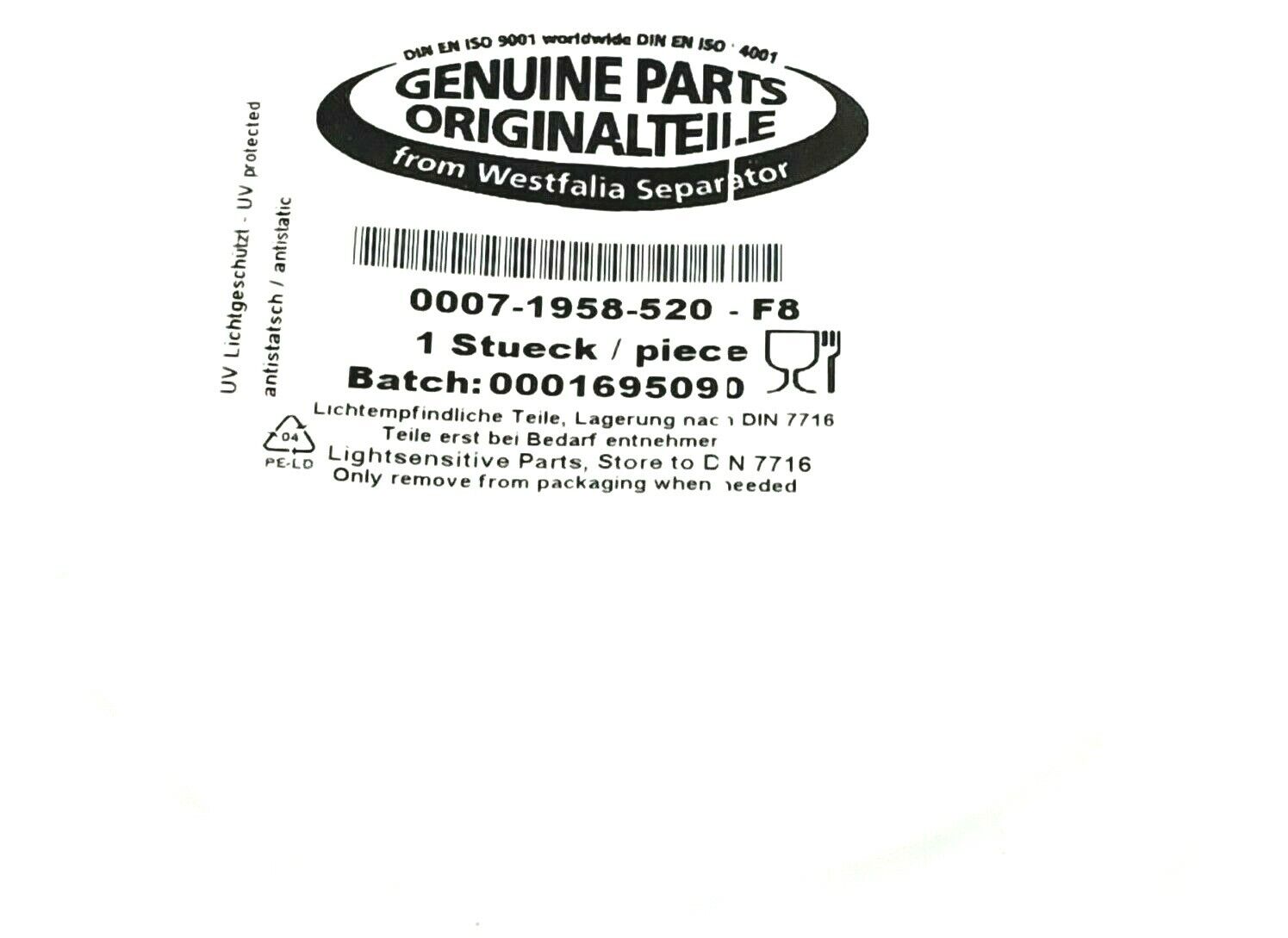 NEW WESTFALIA SEPARATOR 0007-1958-520-F8 O-RING