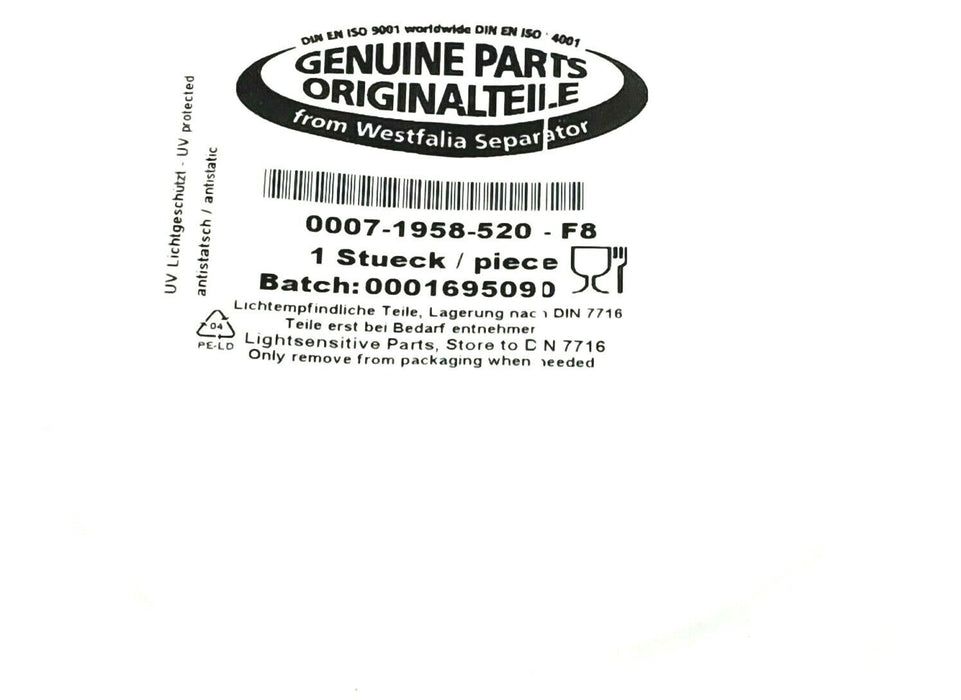 NEW WESTFALIA SEPARATOR 0007-1958-520-F8 O-RING